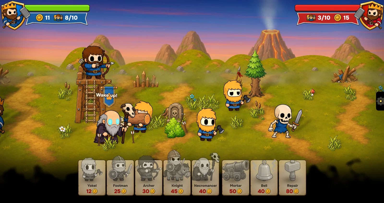 Blue army defending its side of the battlefield in Long Live the Lumberjack